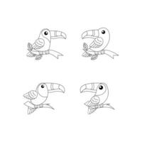toekan vogel tekening lijn schattig zwart wit illustratie reeks verzameling vector