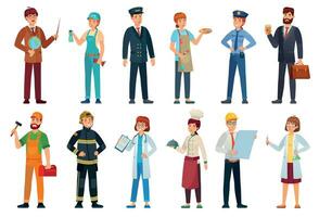 professioneel arbeiders. verschillend jobs professionelen, arbeid mensen en arbeiders tekenfilm vector illustratie reeks