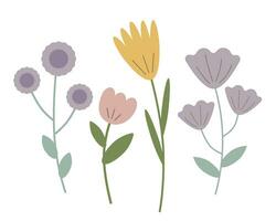 voorjaar bloemen set. schattig tekenfilm illustratie in pastel kleuren. vector
