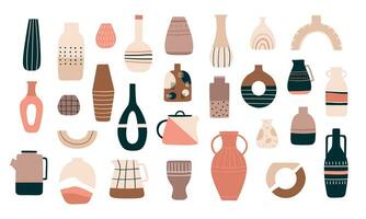 Scandinavisch vazen. keramisch kannen, potten en theepotten in minimalistisch modieus stijl. decoratief werper, antiek pottenbakkerij kop en vaas vector reeks