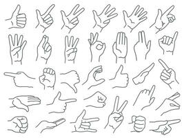 lijn handen gebaren. Leuk vinden en afkeer hand- gebaar icoon, richten vinger en sterk vuist pictogrammen vector illustratie reeks