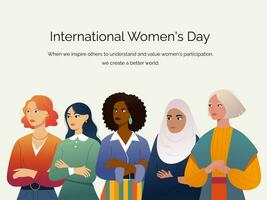 poster voor Internationale vrouwen dag. Dames van verschillend nationaliteiten. Internationale vrouwen dag. vector