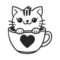 schattig kat in koffie kop lijn kunst vector illustratie