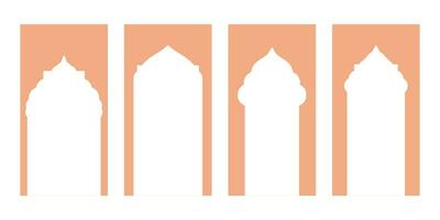veelzijdig Islamitisch vector vormen weergeven venster en deur bogen. Arabisch kaders reeks met Ramadan kareem silhouet pictogrammen. elegant moskee poort ontwerpen.