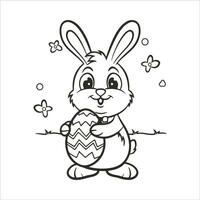 Pasen konijn met een Pasen ei. zwart en wit vector illustratie voor kleur boek lijn kunst.