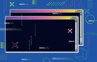 dampgolf cyberpunk glitch retrofuturistisch achtergrond met geopend ramen. gebruiker koppel met neon kleur vector