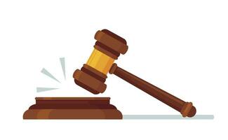 rechters houten hamer. gerechtelijk beslissing, hamer blazen voor regel van wet en geoordeeld door wetten concept tekenfilm vector illustratie