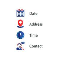 adres, datum, tijd, contact pictogrammen vector illustratie