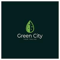groen en gezond modern stad met blad logo ontwerp voor bedrijf, eigendom, gebouw, eco stad, toekomst stad, architect, milieuvriendelijk vriendelijk vector