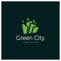 groen en gezond modern stad met blad logo ontwerp voor bedrijf, eigendom, gebouw, eco stad, toekomst stad, architect, milieuvriendelijk vriendelijk vector