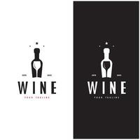 wijn logo met wijn bril en flessen.voor nacht clubs, bars, café en wijn winkels. vector