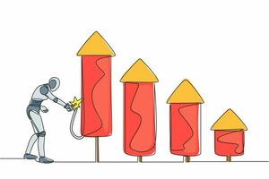 single doorlopend lijn tekening robot ontbranden vuurwerk raket bar diagram naar toenemen bedrijf groei. boost economisch winst in elektronisch technologie industrie. een lijn grafisch ontwerp vector illustratie