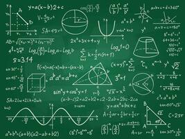 wiskunde theorie. wiskunde calculus Aan klasse schoolbord. algebra en geometrie wetenschap handgeschreven formules vector onderwijs concept