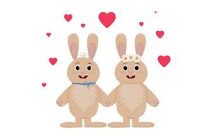 een schattig paar- van konijnen met harten Aan een wit achtergrond. sjabloon voor Valentijn dag . vector. vector