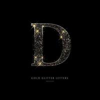 glinsterende gouden letters op een zwarte achtergrond, glanzende letters. vector