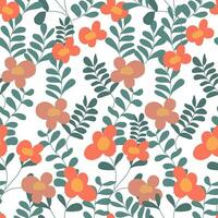 abstract oranje bloemen en groen bladeren naadloos patroon vector