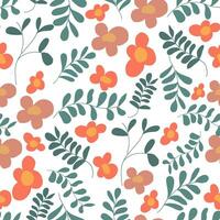 abstract oranje bloemen en groen bladeren naadloos patroon vector