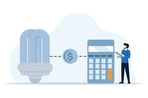 duurzame energie concept. tekens berekenen energie consumptie Bij huis, energie besparing huishoudelijke apparaten, en gebruik van energie besparing licht bollen. groen energie en macht besparing concept. vector illustratie.