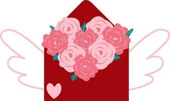 rozen boeket in rood envelop clip art vector illustratie