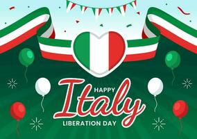 gelukkig Italië bevrijding dag vector illustratie Aan april 25 met golvend vlag Italiaans en lint in vakantie vakantie vlak tekenfilm achtergrond
