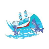 walvis met boot in zee illustratie vector