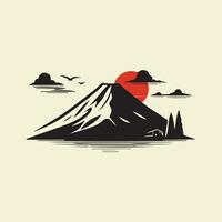 bergen en zon. silhouet van de vulkaan. vector illustratie
