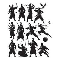 Japans Ninja kunsten reeks van silhouetten geïsoleerd vector illustratie