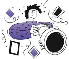 illustratie van een fotografie Mens Holding een camera. vector