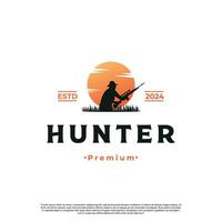 jager logo ontwerp Aan geïsoleerd achtergrond, Mens met geweer logo silhouet vector