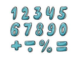cijferreeks van 0 tot 10, wiskundige tekens plus, min, is gelijk aan, percentage geïsoleerd op een witte achtergrond. vector