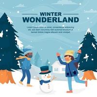 twee kinderen spelen buiten winter wonderland vector