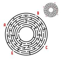 abstracte ronde doolhof. spel voor kinderen. puzzel voor kinderen. de juiste weg vinden. labyrint raadsel. platte vectorillustratie geïsoleerd op een witte achtergrond. met antwoord. met plaats voor uw afbeelding. vector