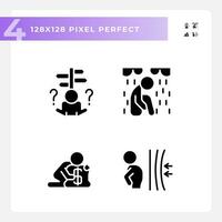 pixel perfect glyph stijl pictogrammen reeks vertegenwoordigen psychologie, silhouet illustratie. vector