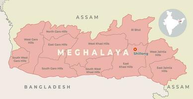 meghalaya wijk kaart met buurman staat en land vector