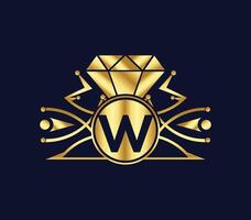 w brief diamant luxe met gouden kleur bedrijf logo ontwerp vector