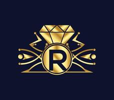 r brief diamant luxe met gouden kleur bedrijf logo ontwerp vector