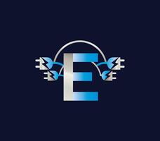 e brief elektrisch logo macht elektronica energie bliksem ontwerp vector