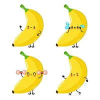 grappig banaan tekens bundel set. vector hand- getrokken tekening stijl tekenfilm karakter illustratie icoon ontwerp. schattig banaan mascotte karakter verzameling