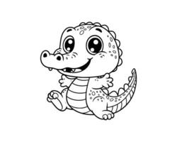 schattig tekenfilm van krokodil illustratie voor kleur boek. schets lijn kunst. geïsoleerd wit achtergrond vector