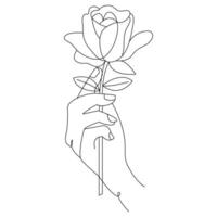 doorlopend mooi roos bloemen single lijn kunst vector tekening van hand- Holding