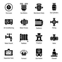 verwarming en thermostaat glyph vector pictogrammen