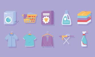 icon set van wasgoed kleding vector