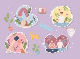 mensen yoga stickers vector