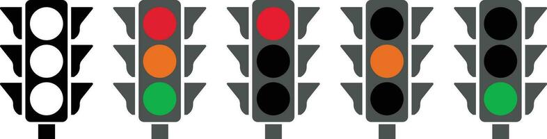 verkeer licht koppel icoon in vlak set. geïsoleerd in symbool gebruik voor verkeer controle of stoplichten met Gaan licht en voorzichtigheid licht in vector voor apps en website