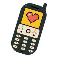 vector illustratie van een retro mobiel telefoon met een hart Aan de scherm.