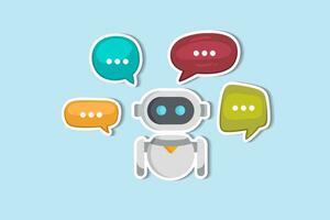 Chatbot online onderhoud naar antwoord vragen met machine aan het leren of ai kunstmatig intelligentie, nlp neurale taal verwerken concept, slim robot pratend met toespraak bubbel, dialoog Aan gesprek. vector