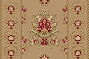 ikat bloemen paisley borduurwerk Aan bruinen beige achtergrond.ikat etnisch oosters patroon traditioneel.azteken stijl abstract vector illustratie.ontwerp voor textuur, stof, kleding, verpakking, decoratie, sjaal.