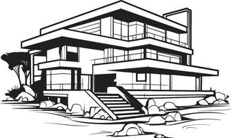 hedendaags stedelijk woning villa vector schets symbool modern stadslijn villa stoutmoedig zwart schets embleem van stedelijk leven