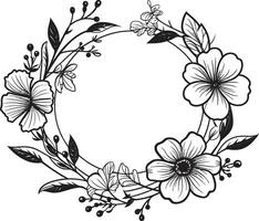 modern bloemen krans artistiek vector logo artistiek bloemblad werveling bruiloft zwart icoon
