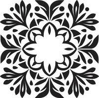 vector icoon met bloemen patronen meetkundig zwart ontwerp bloemen symmetrie meetkundig tegel logo in zwart vector